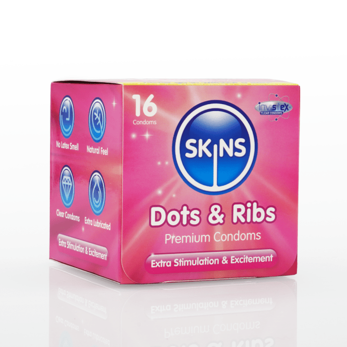 Skins - Dots & Ribs Condom Cube | 16 Pack Skins - For Me To Love