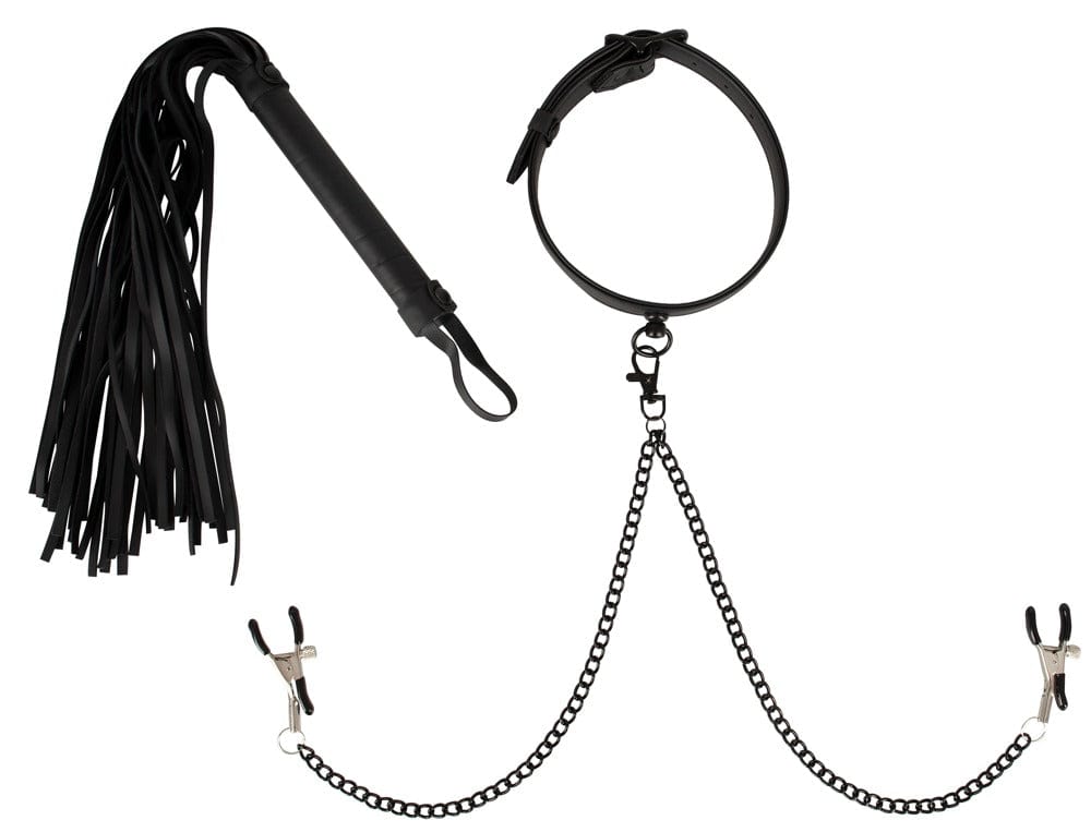 vegan fetish Vegan Fetish Collar with Nipple Clamps and Flogger