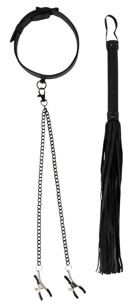 vegan fetish Vegan Fetish Collar with Nipple Clamps and Flogger